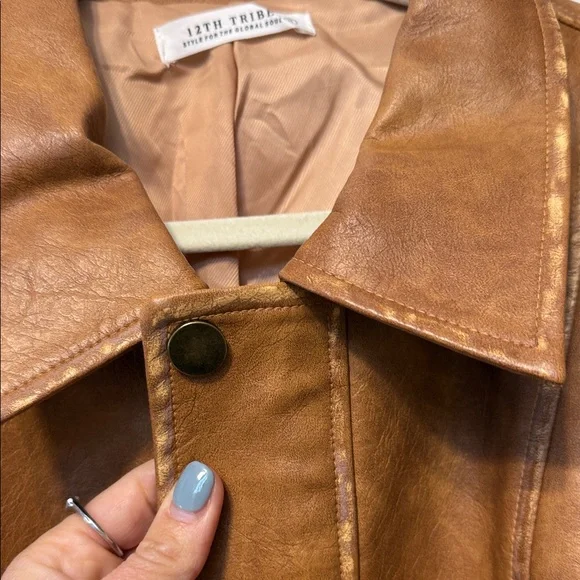Women’s 12th tribe Brown vegan Leather Jacket - Picture 6 of 9